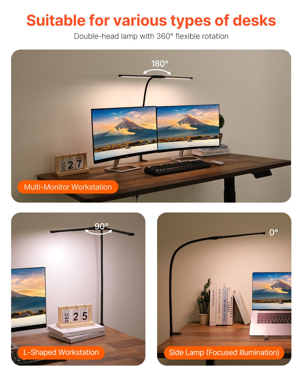 LED Desk Lamp With Clamp, Double Head Architect Desk Lamp For Home Office, Eye-Caring Desk Light With 360� Adjustable Goos...