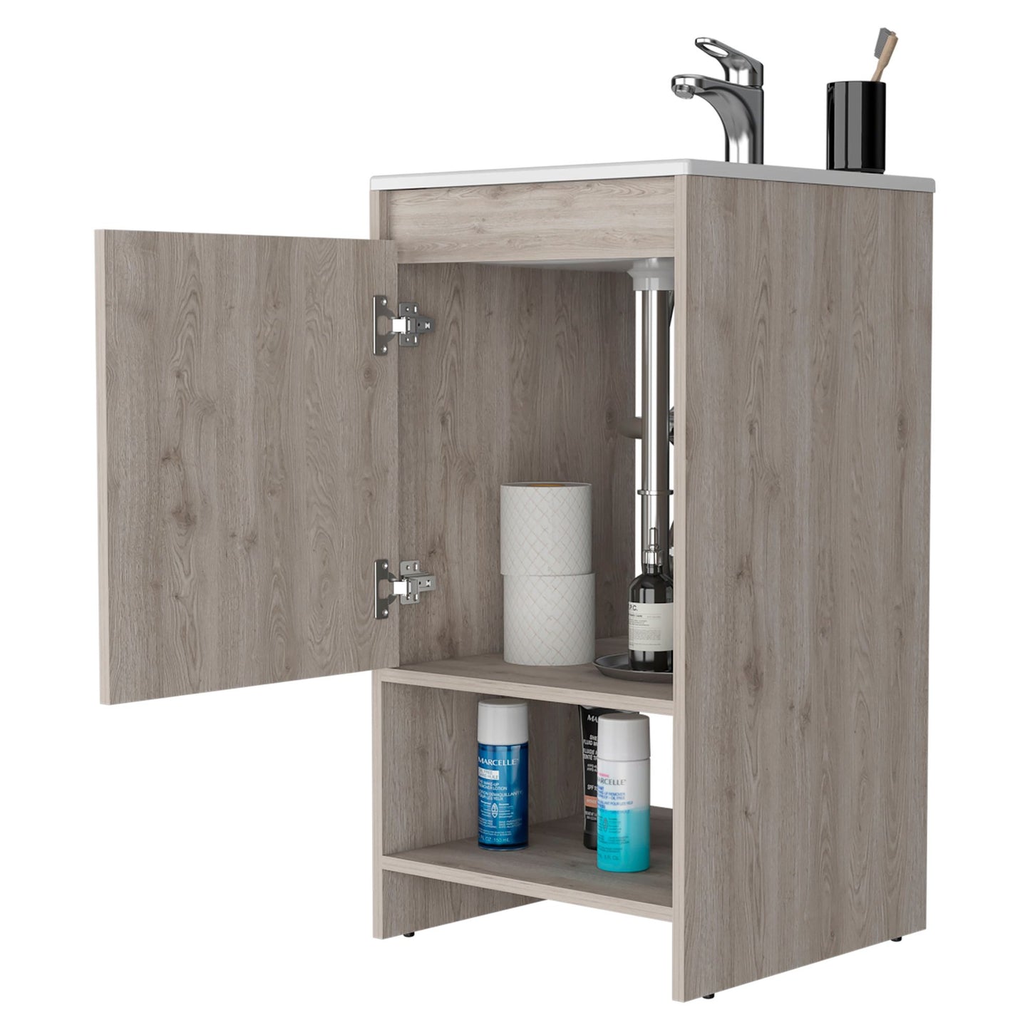 Freestanding Bathroom Vanity with Sink - Light Grey/White - room setting