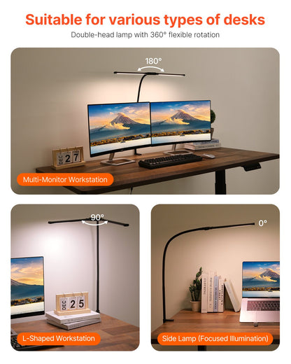 LED Desk Lamp With Clamp, Double Head Architect Desk Lamp For Home Office, Eye-Caring Desk Light With 360� Adjustable Goos...
