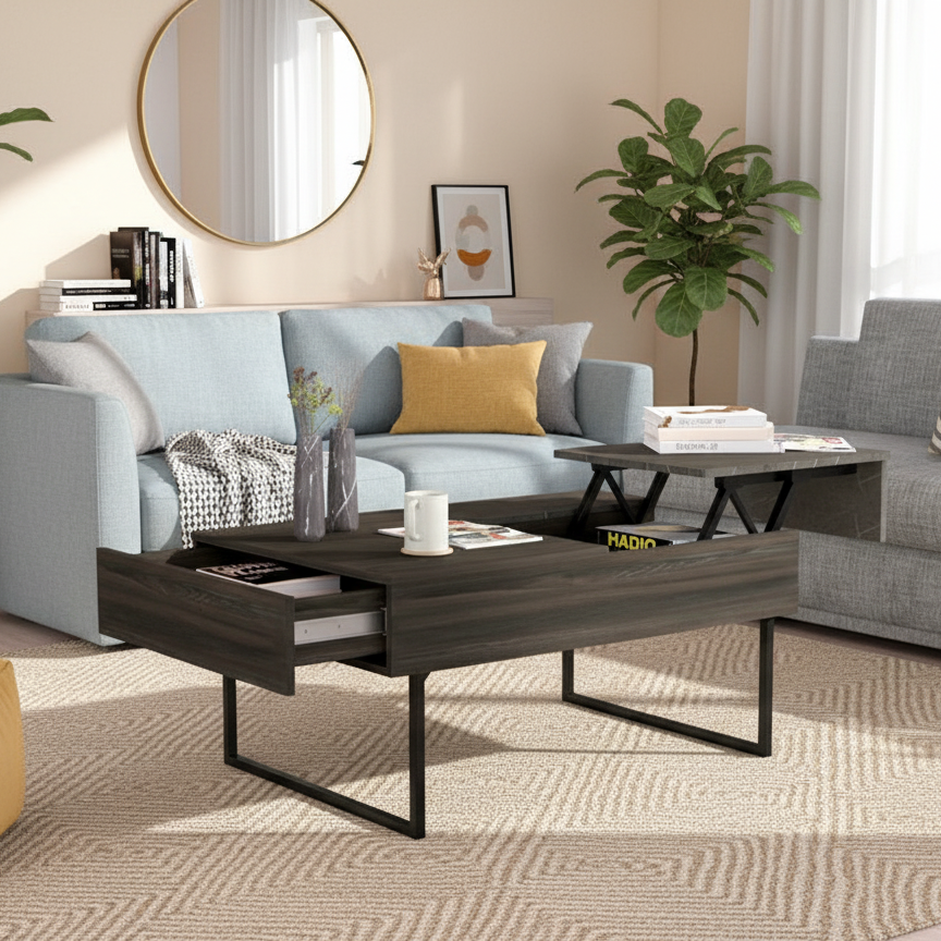 Lift-Top Coffee Table with Hidden Storage - Carbon Espresso/Onyx - angle view