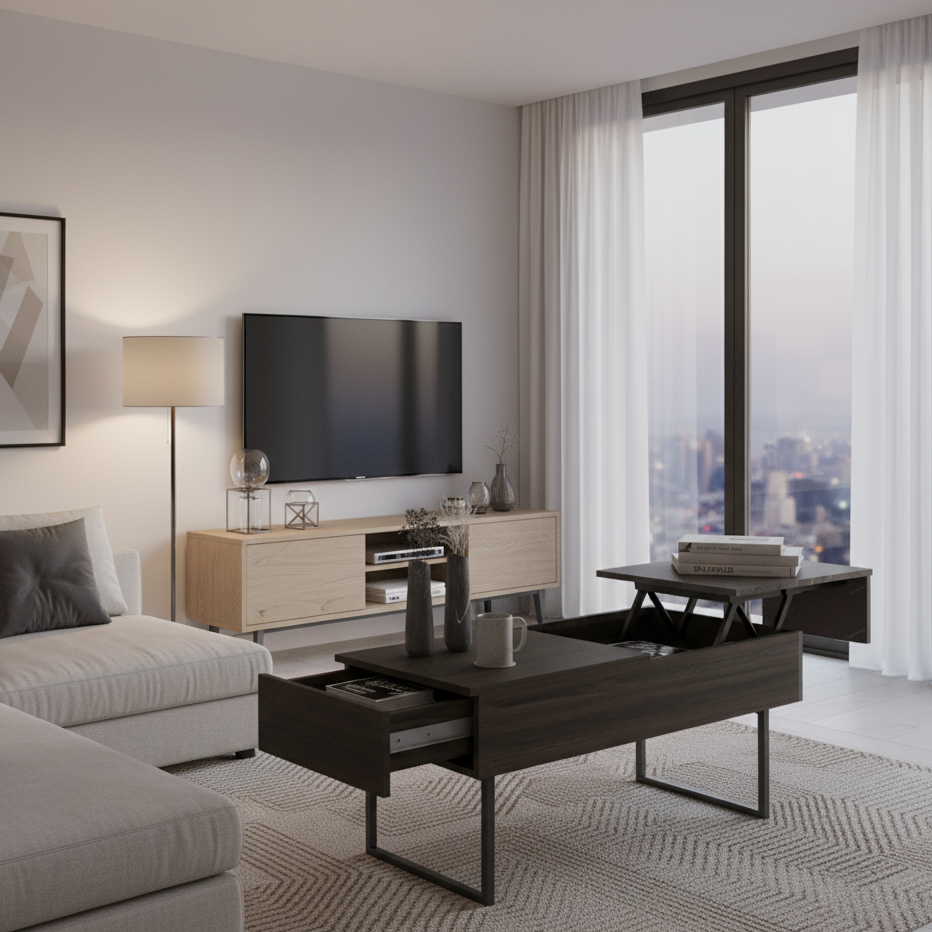 Lift-Top Coffee Table with Hidden Storage – Carbon Espresso/Onyx