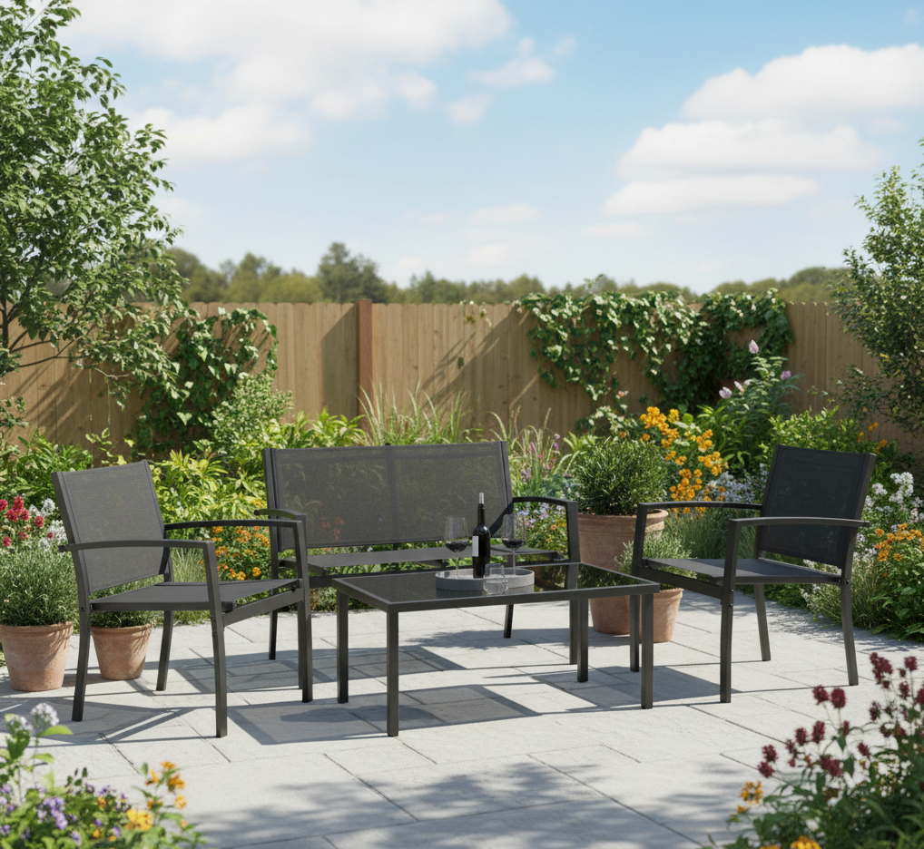 Modern 4-Piece Outdoor Patio Furniture Set with Glass Table