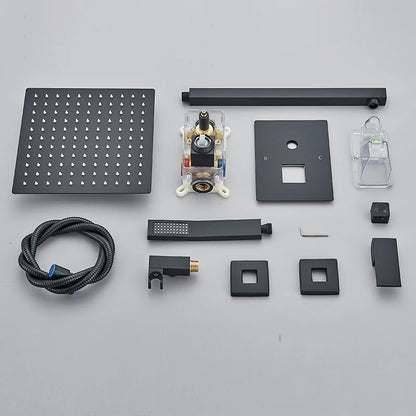 Quyanre Matte Black Shower Faucets Set - dimensions view