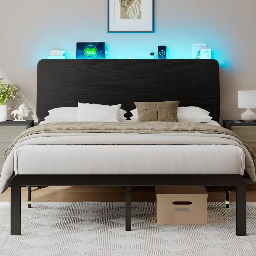 ERG Rustic LED Storage Bed Frame - Adjustable Lights, USB Ports & Ergonomic Design - detail view