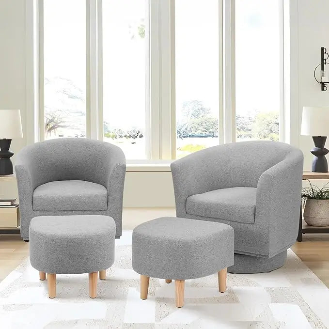 Modern Swivel Accent Chair with Ottoman - dimensions view