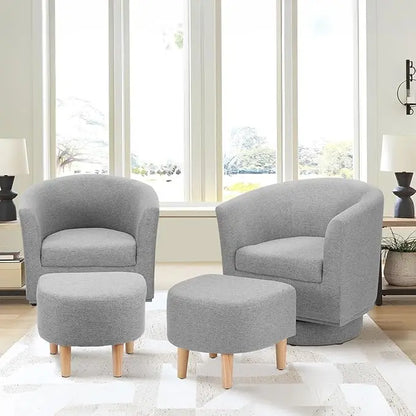 Modern Swivel Accent Chair with Ottoman - dimensions view
