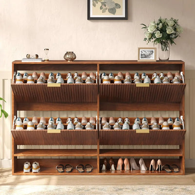 Modern Fluted Shoe Cabinet with Hidden Flip Drawers