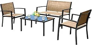 Modern 4-Piece Outdoor Patio Furniture Set with Glass Table