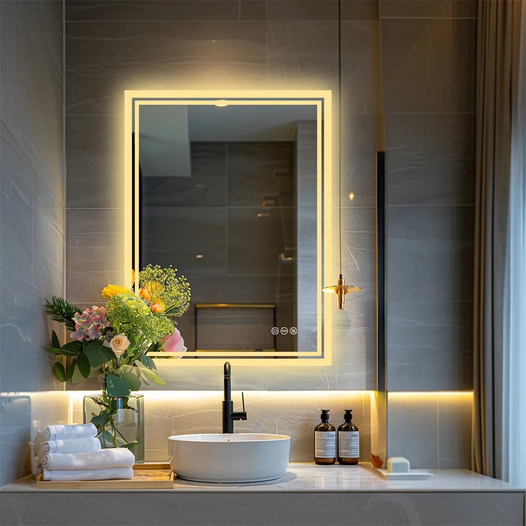 Illuminated Frameless Bathroom Mirror - detail view