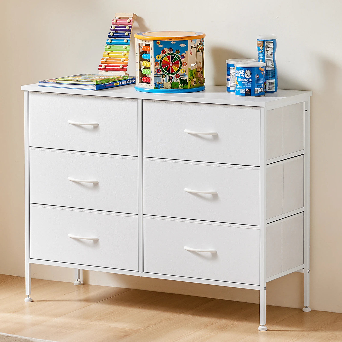 6-Drawer Dresser with Wooden Top – Modern Fabric Storage Organizer