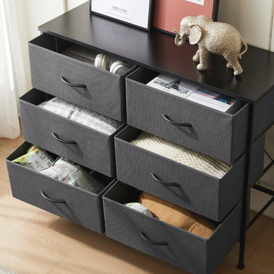 6-Drawer Dresser with Wooden Top – Modern Fabric Storage Organizer