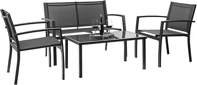 Modern 4-Piece Outdoor Patio Furniture Set with Glass Table