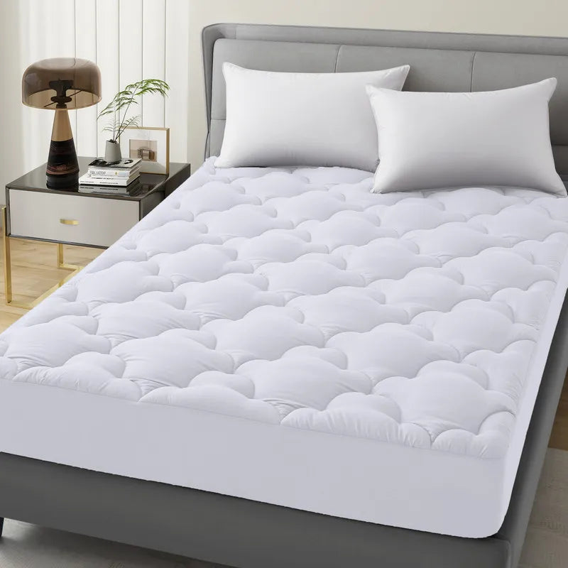 Quilted Bed Protection Pad - Breathable & Durable Mattress Topper - angle view