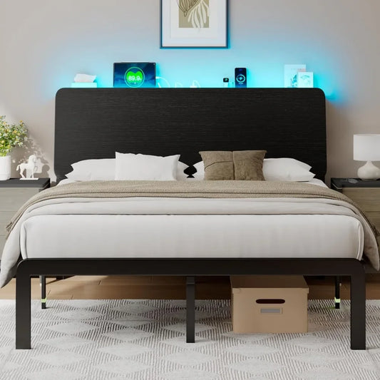 ERG Rustic LED Storage Bed Frame - Adjustable Lights, USB Ports & Ergonomic Design