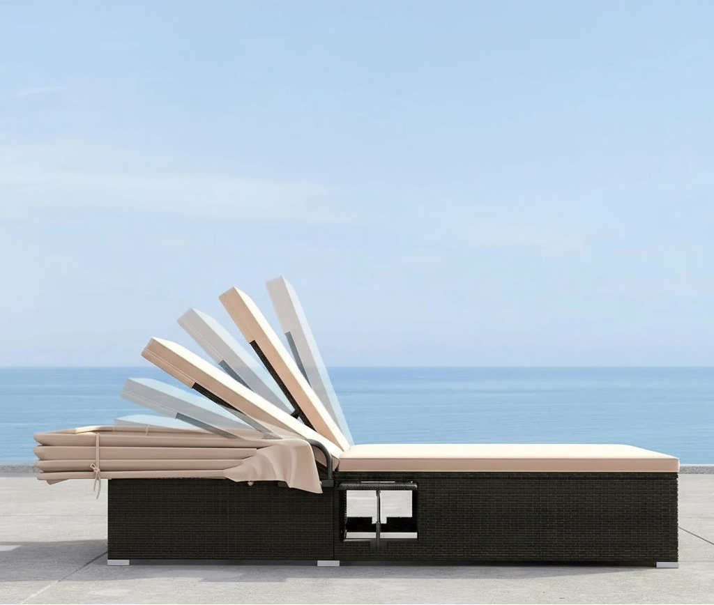 2-Seater Outdoor Patio Daybed with Retractable Canopy & Side Tables