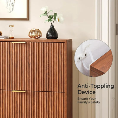 Modern Fluted Shoe Cabinet with Hidden Flip Drawers