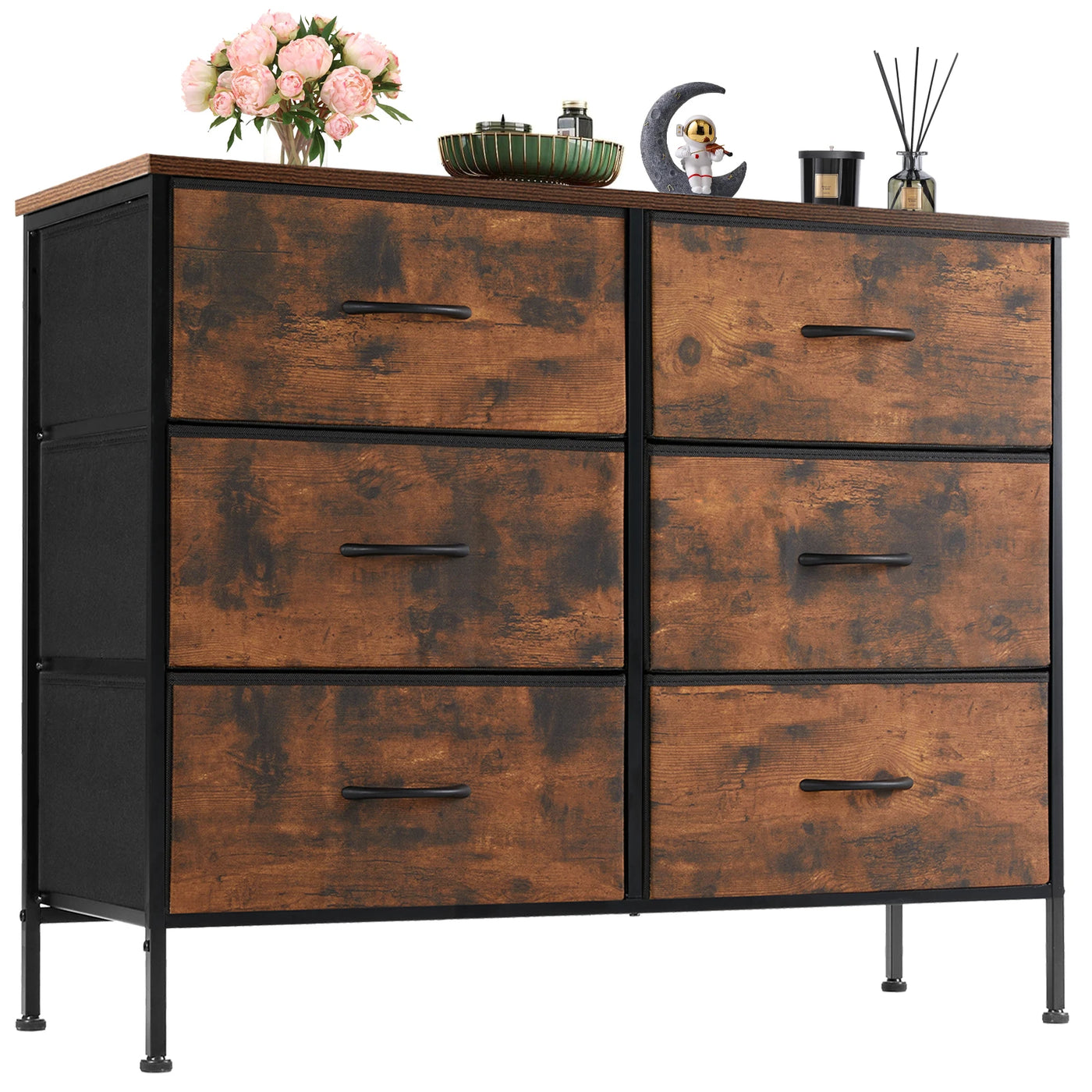6-Drawer Dresser with Wooden Top – Modern Fabric Storage Organizer