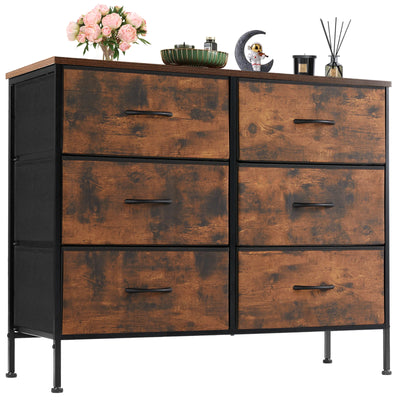 6-Drawer Dresser with Wooden Top – Modern Fabric Storage Organizer