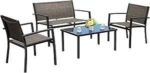 Modern 4-Piece Outdoor Patio Furniture Set with Glass Table