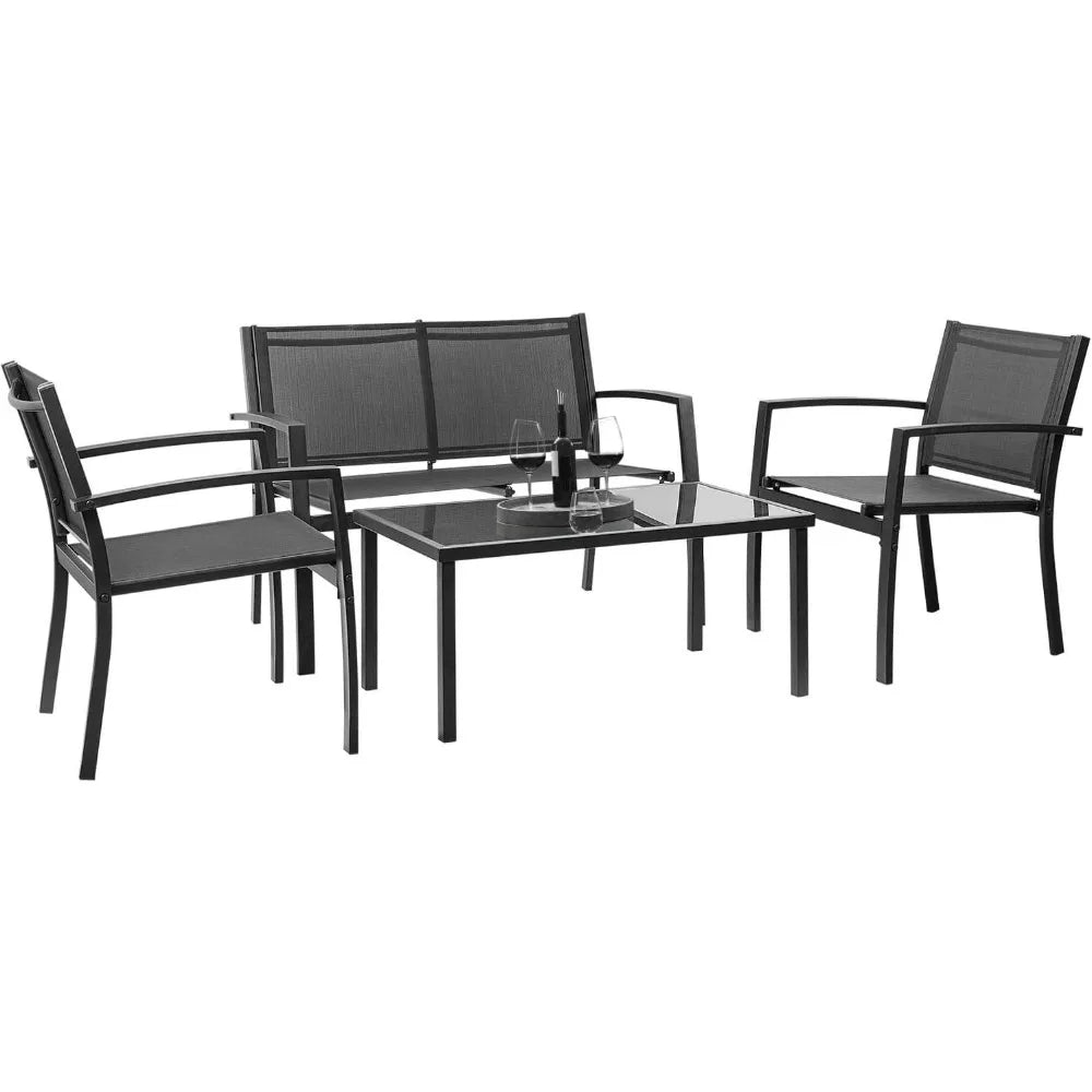 Modern 4-Piece Outdoor Patio Furniture Set with Glass Table