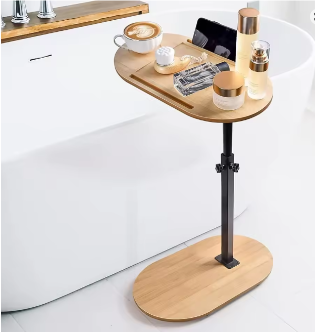 Adjustable Bamboo Bathtub Tray Table - angle view