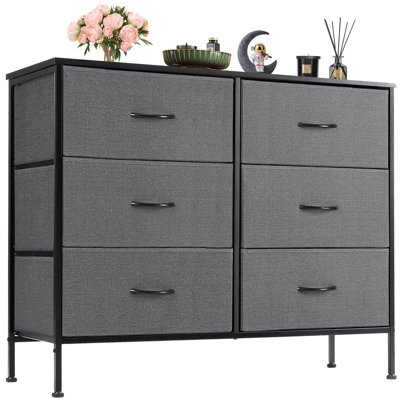 6-Drawer Dresser with Wooden Top – Modern Fabric Storage Organizer