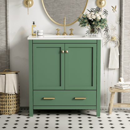 30" Green Bathroom Vanity with Single Sink - detail view