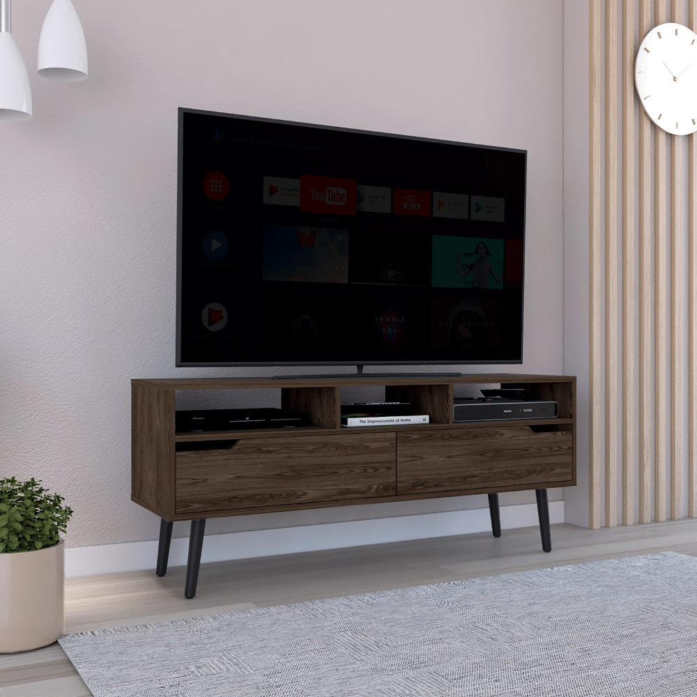 Modern TV Stand with Storage - Dark Walnut - angle view