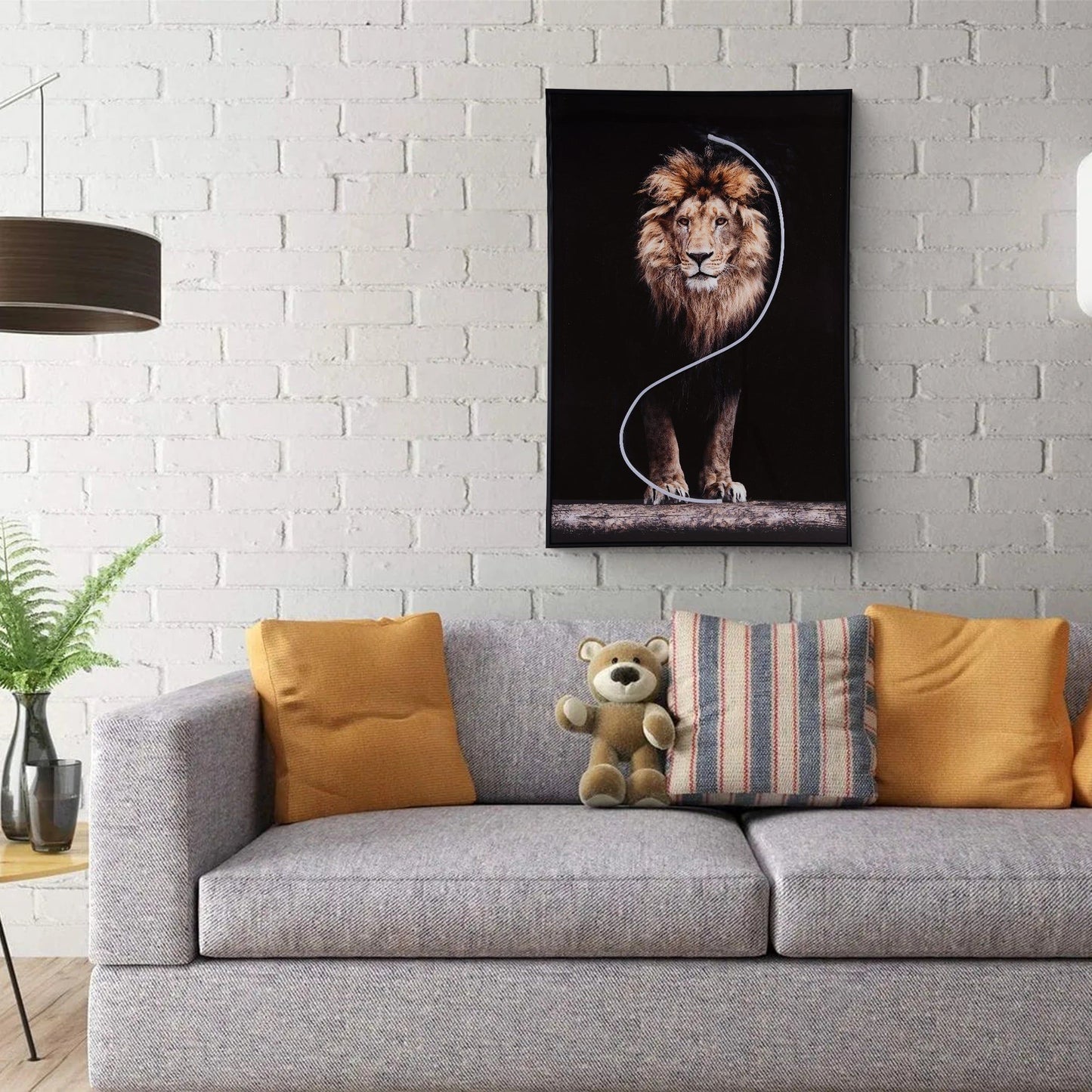 Lion Wall Art with LED Light - angle view