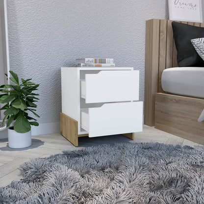 Haines Nightstand with Two-Drawers, End Table with Sturdy Base - angle view