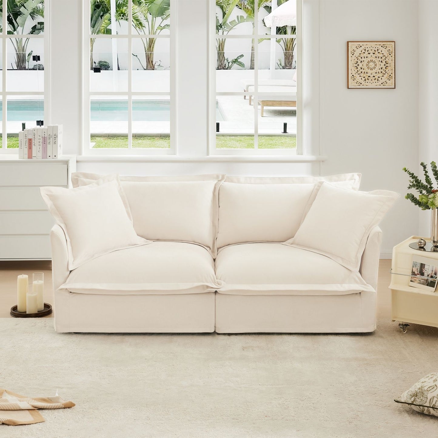 Modern Cream Chenille 2-Seat Cloud Sofa