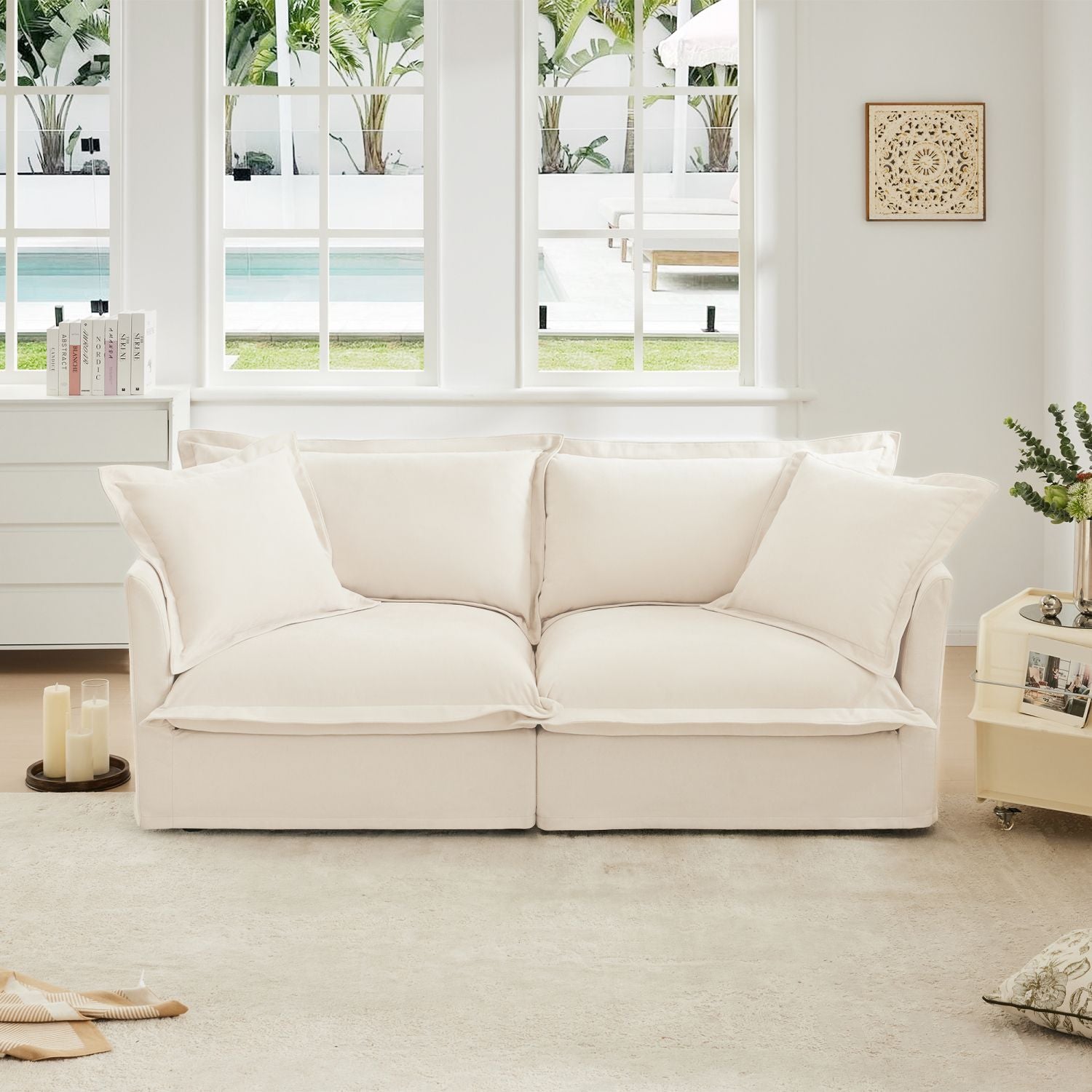 Modern Cream Chenille 2-Seat Cloud Sofa