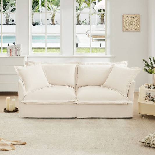 Modern Cream Chenille 2-Seat Cloud Sofa