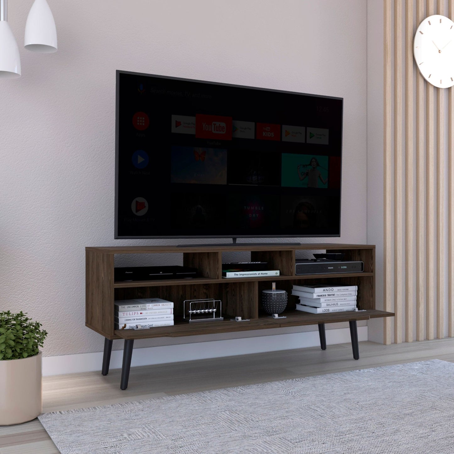 Modern TV Stand with Storage - Dark Walnut - close-up
