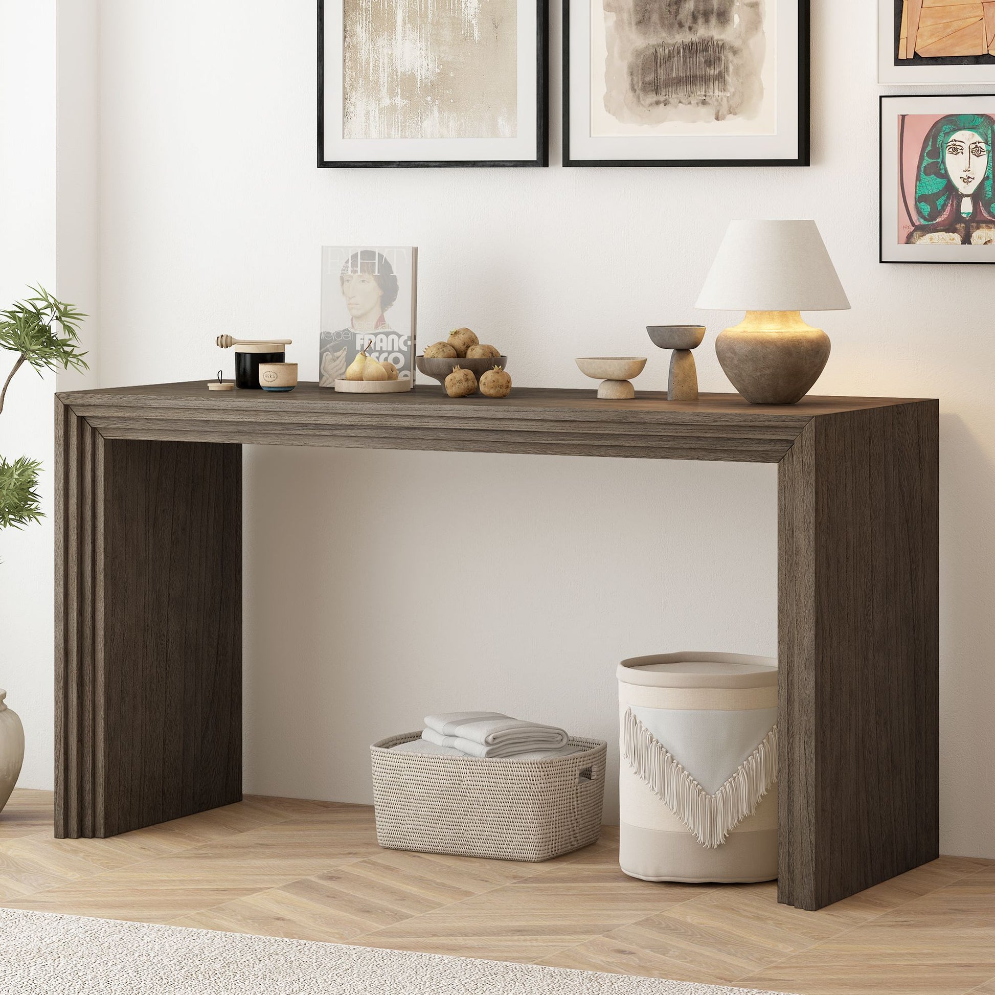 LineaWood Striped Console Table - detail view
