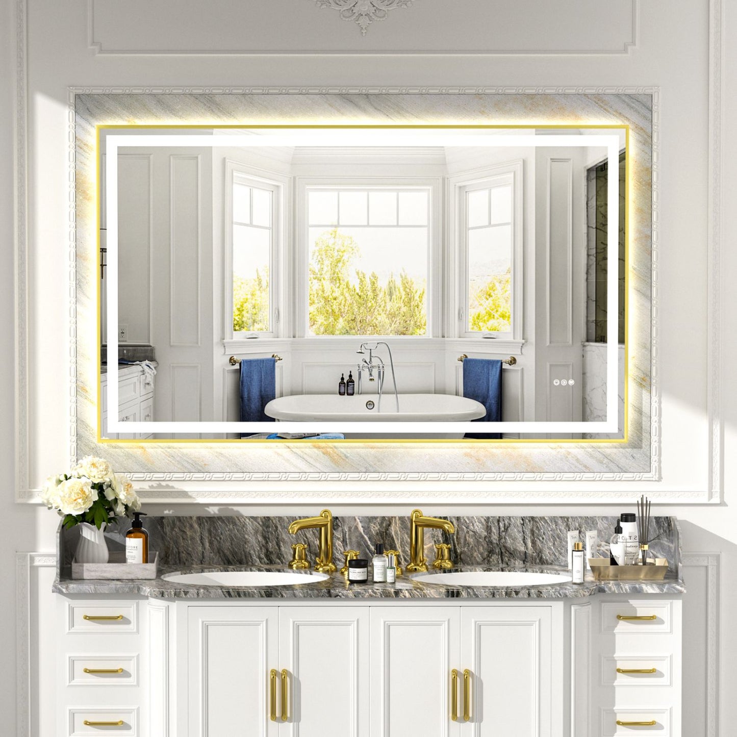 Modern Gold Framed LED Bathroom Mirror