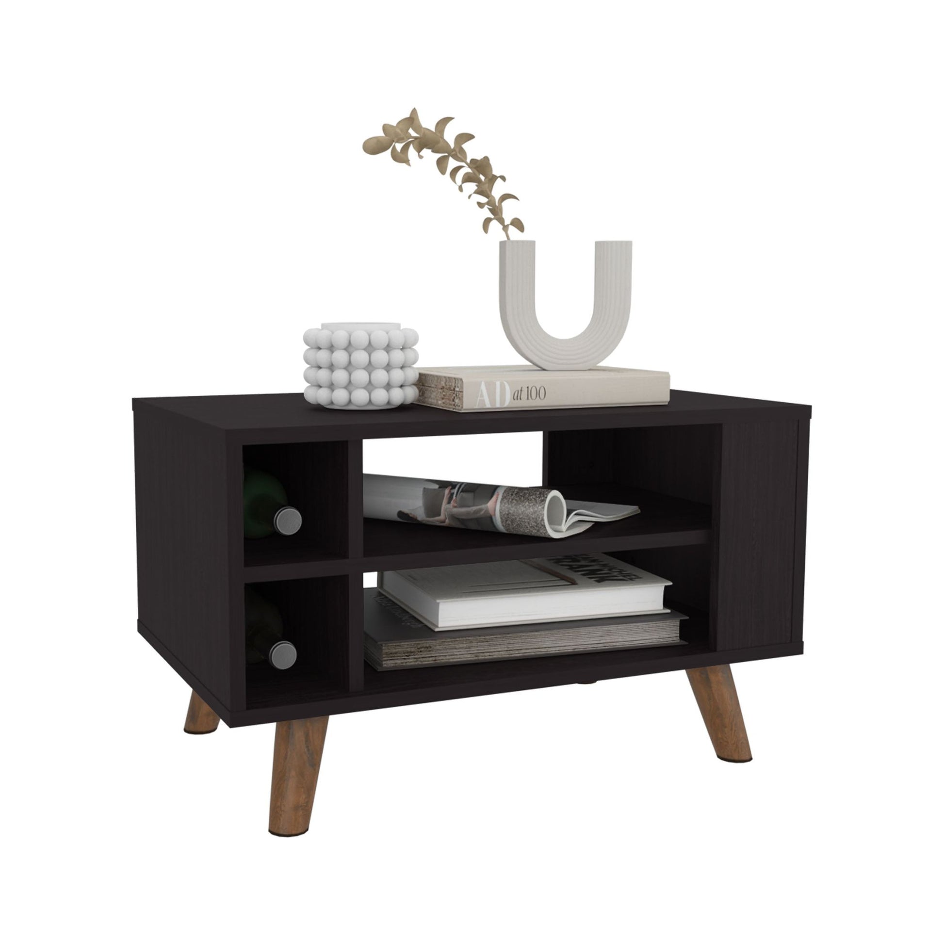 Modern Two-Tier Coffee Table - Natural Wood Finish - angle view