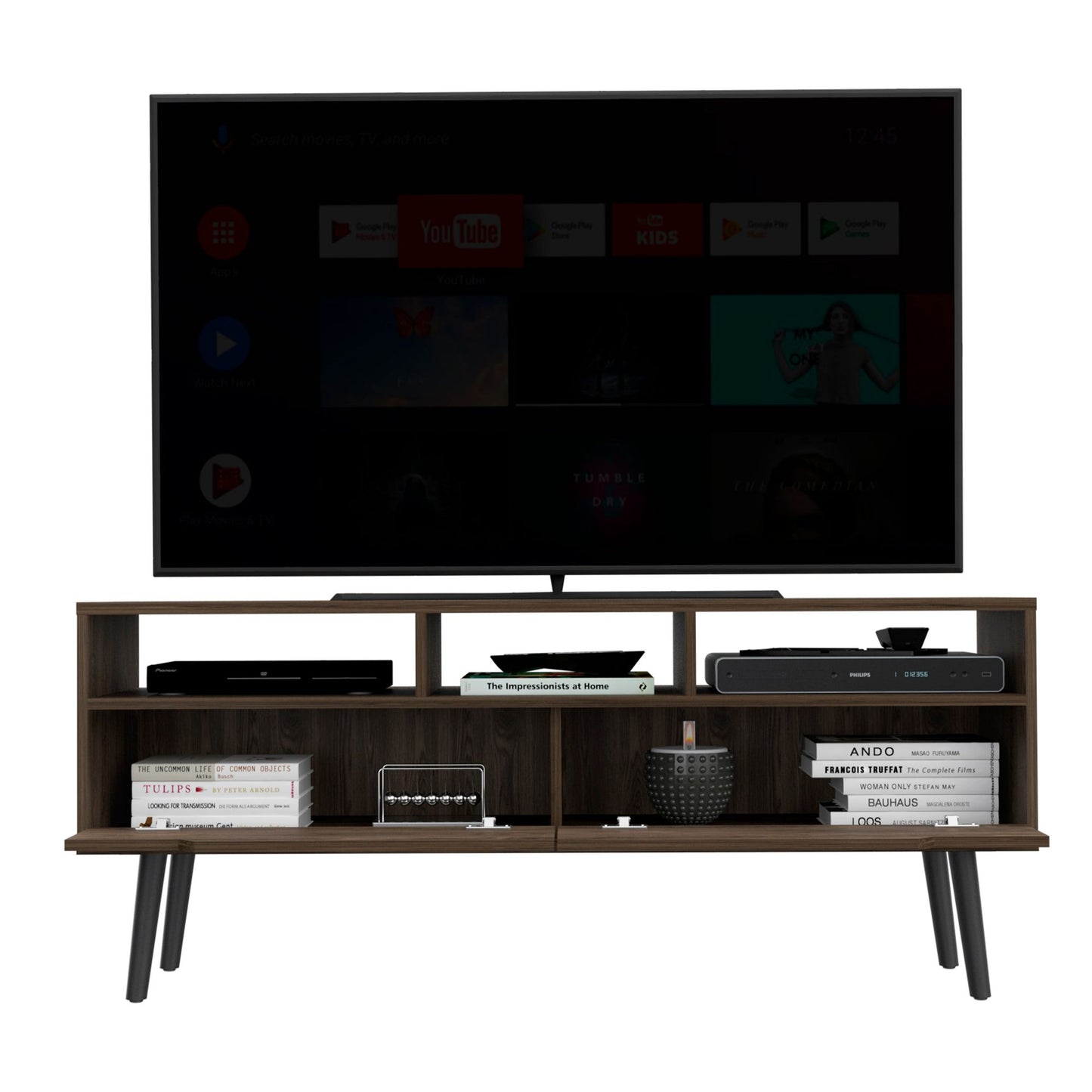 Modern TV Stand with Storage - Dark Walnut - lifestyle shot