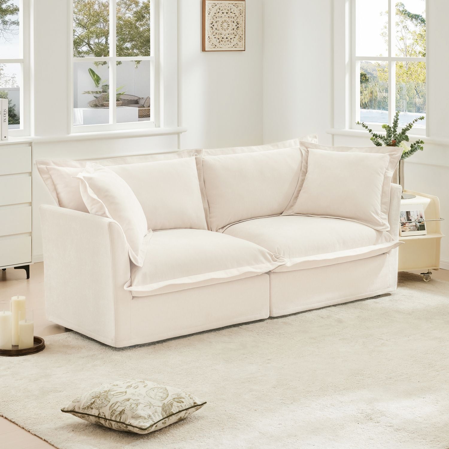Modern Cream Chenille 2-Seat Cloud Sofa - lifestyle shot