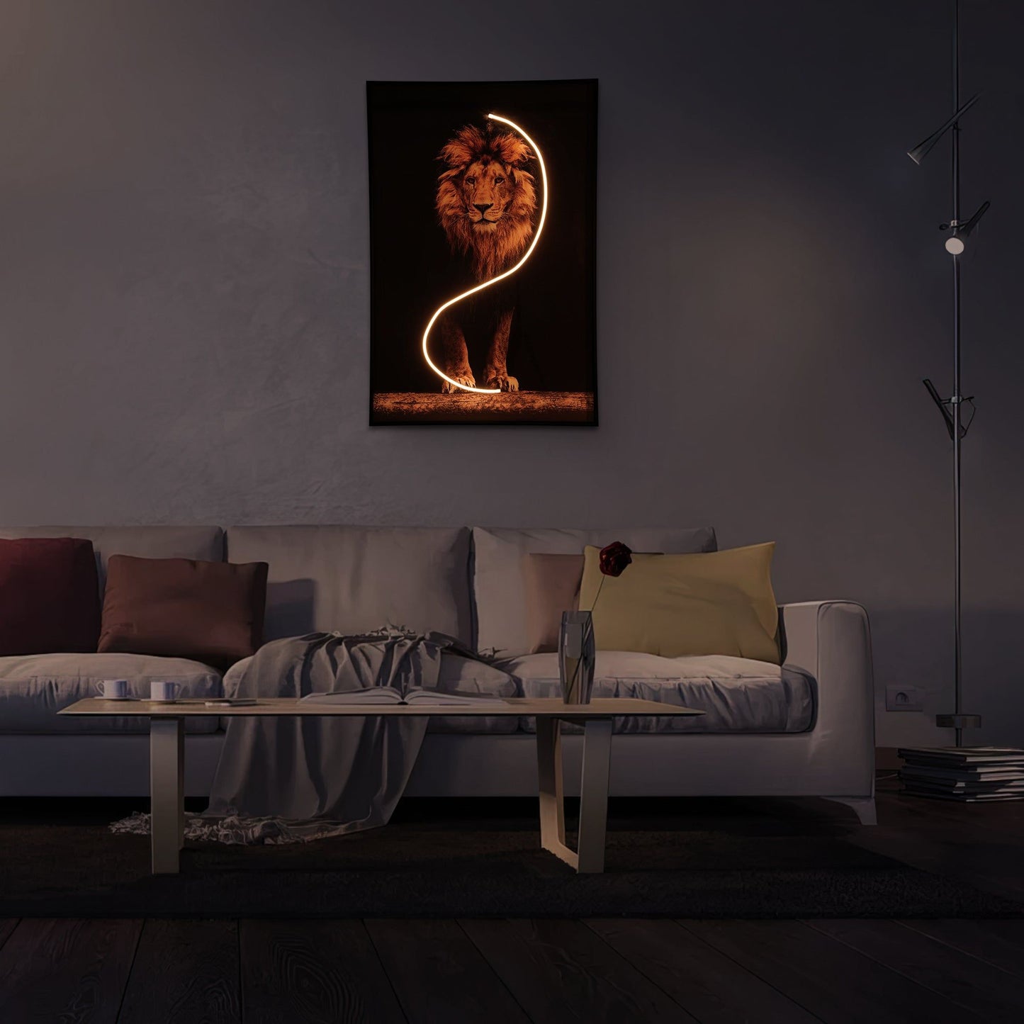 Lion Wall Art with LED Light - detail view