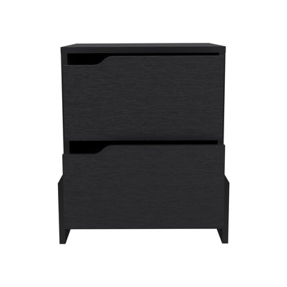 Haines Nightstand with Two-Drawers, End Table with Sturdy Base - dimensions view