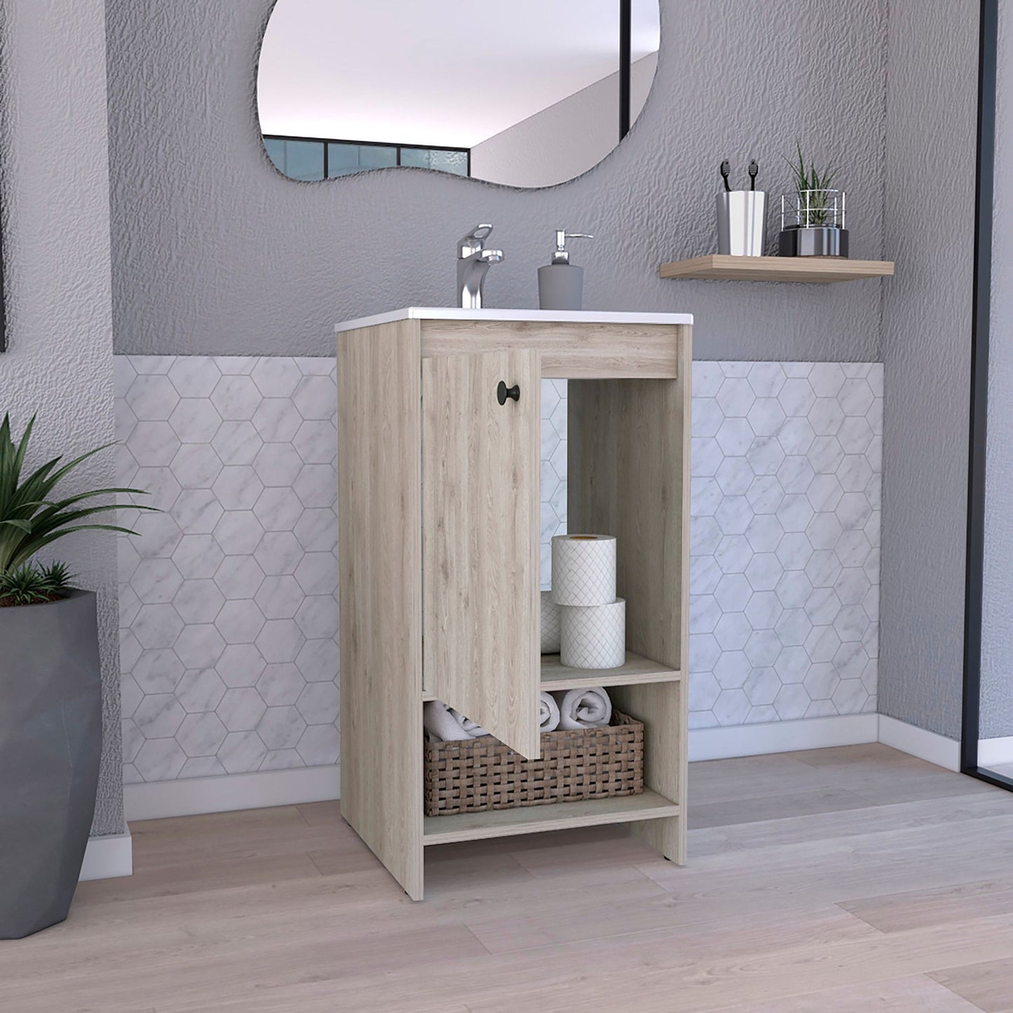 Freestanding Bathroom Vanity with Sink - Light Grey/White - dimensions view