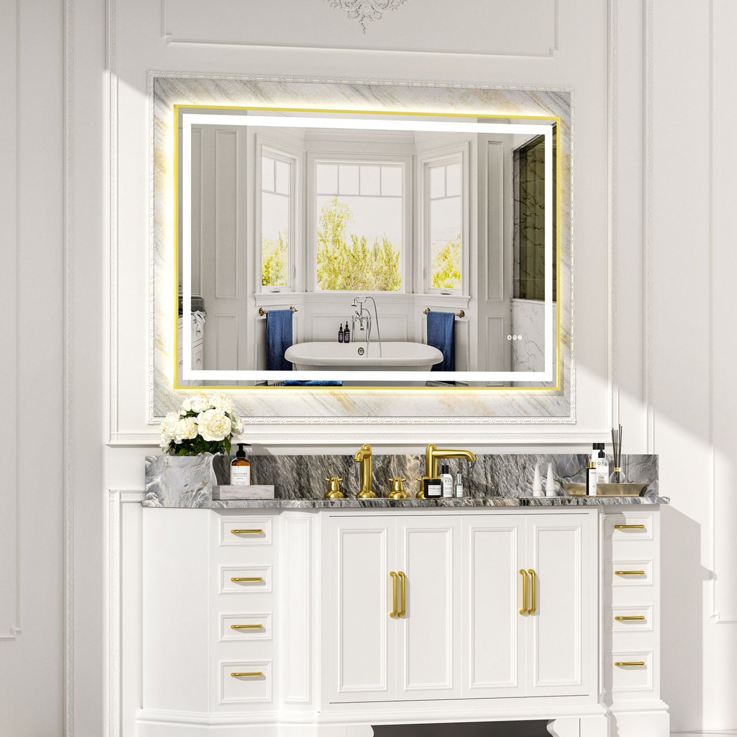 Modern Gold Framed LED Bathroom Mirror - angle view