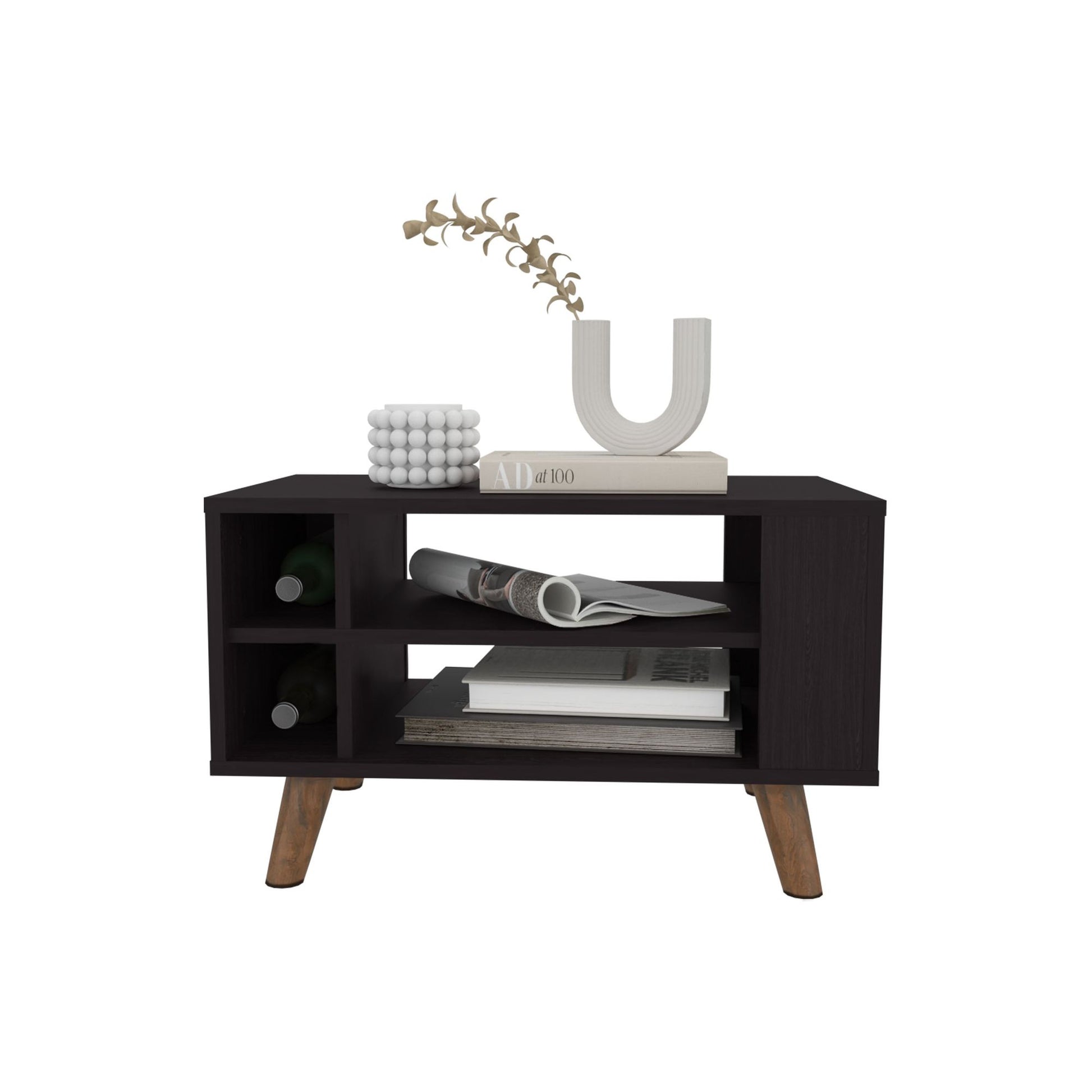Modern Two-Tier Coffee Table - Natural Wood Finish - detail view