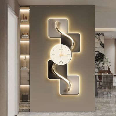 Abstract Geometric LED Wall Clock - Modern Silent Design - angle view