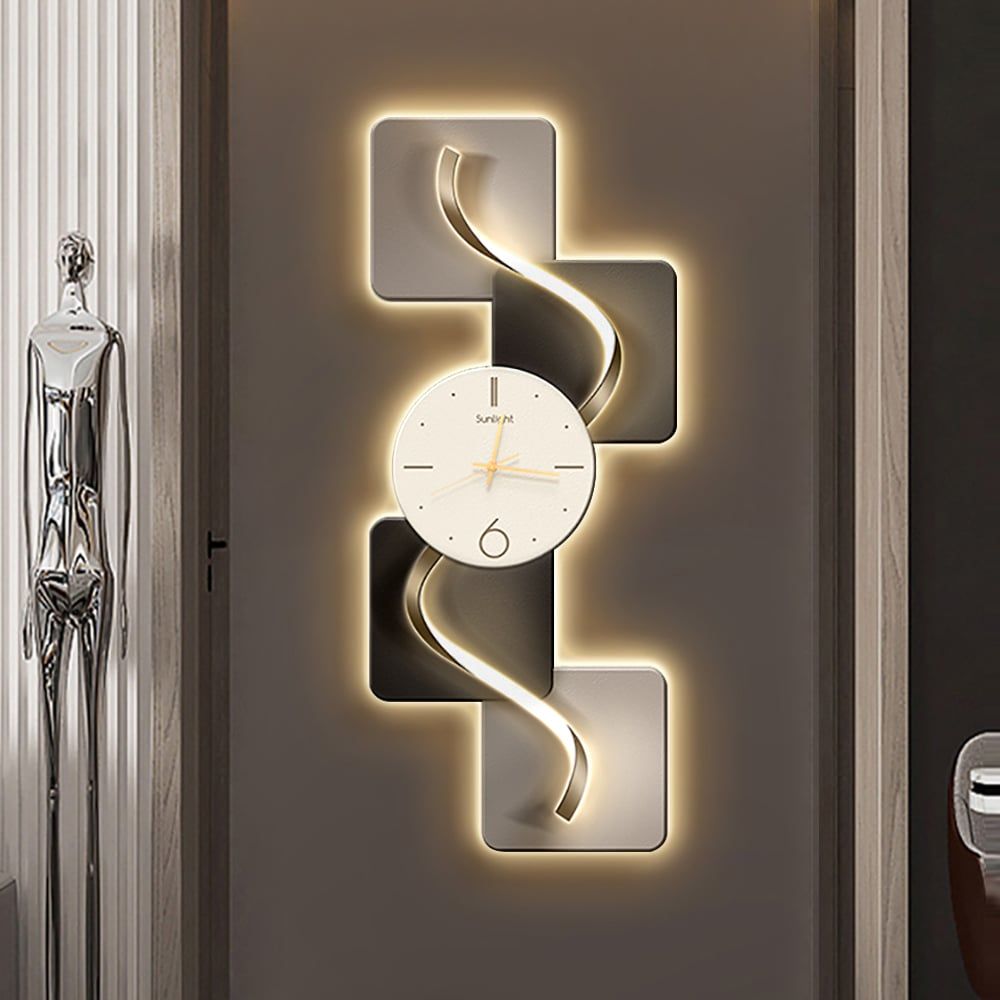 Abstract Geometric LED Wall Clock - Modern Silent Design - close-up