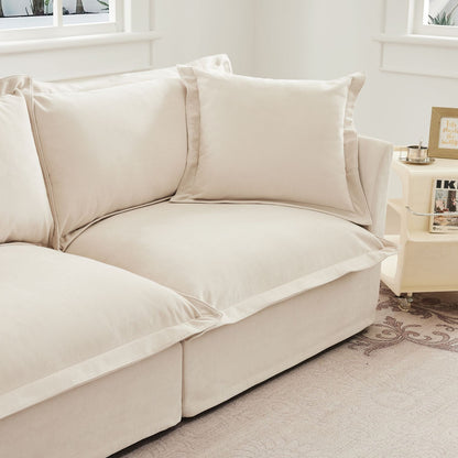 Modern Cream Chenille 2-Seat Cloud Sofa - room setting