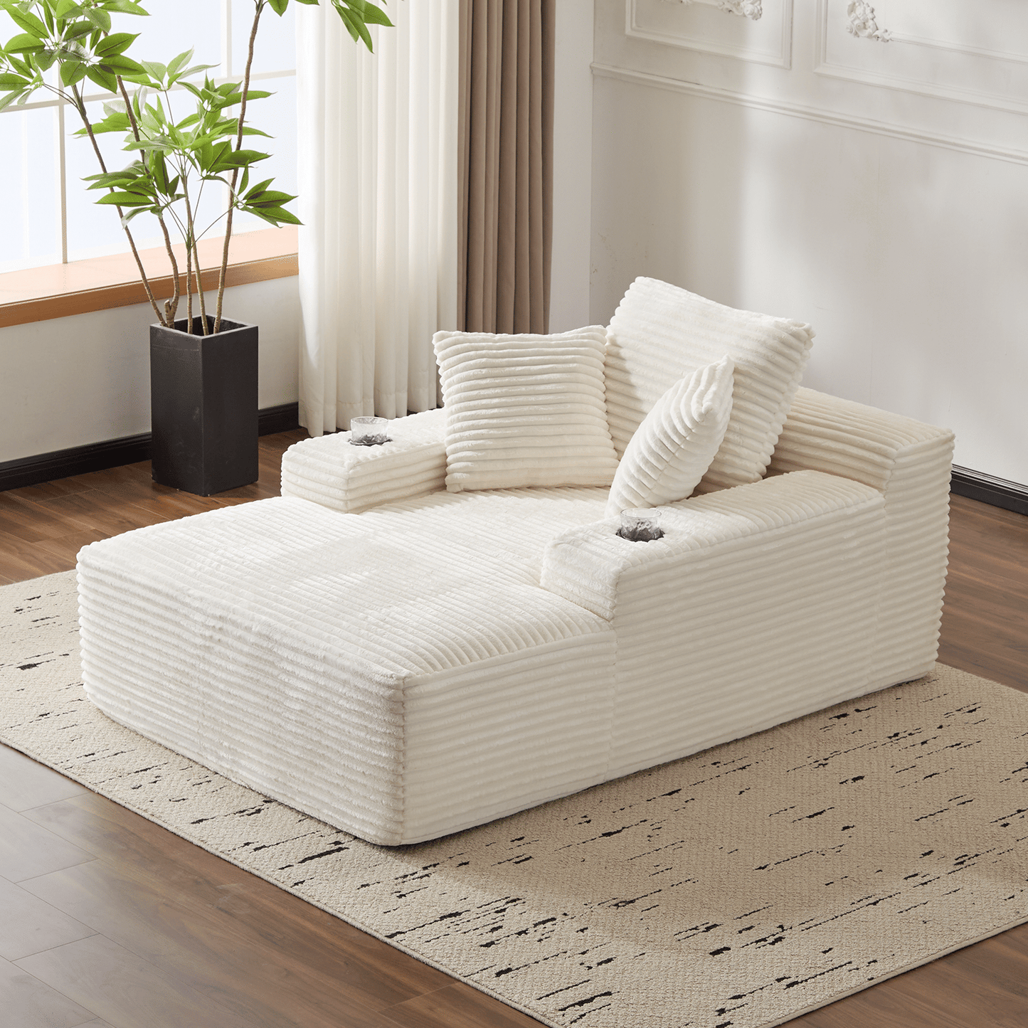 CozyCloud Oversized Corduroy Chaise Lounge Chair - angle view
