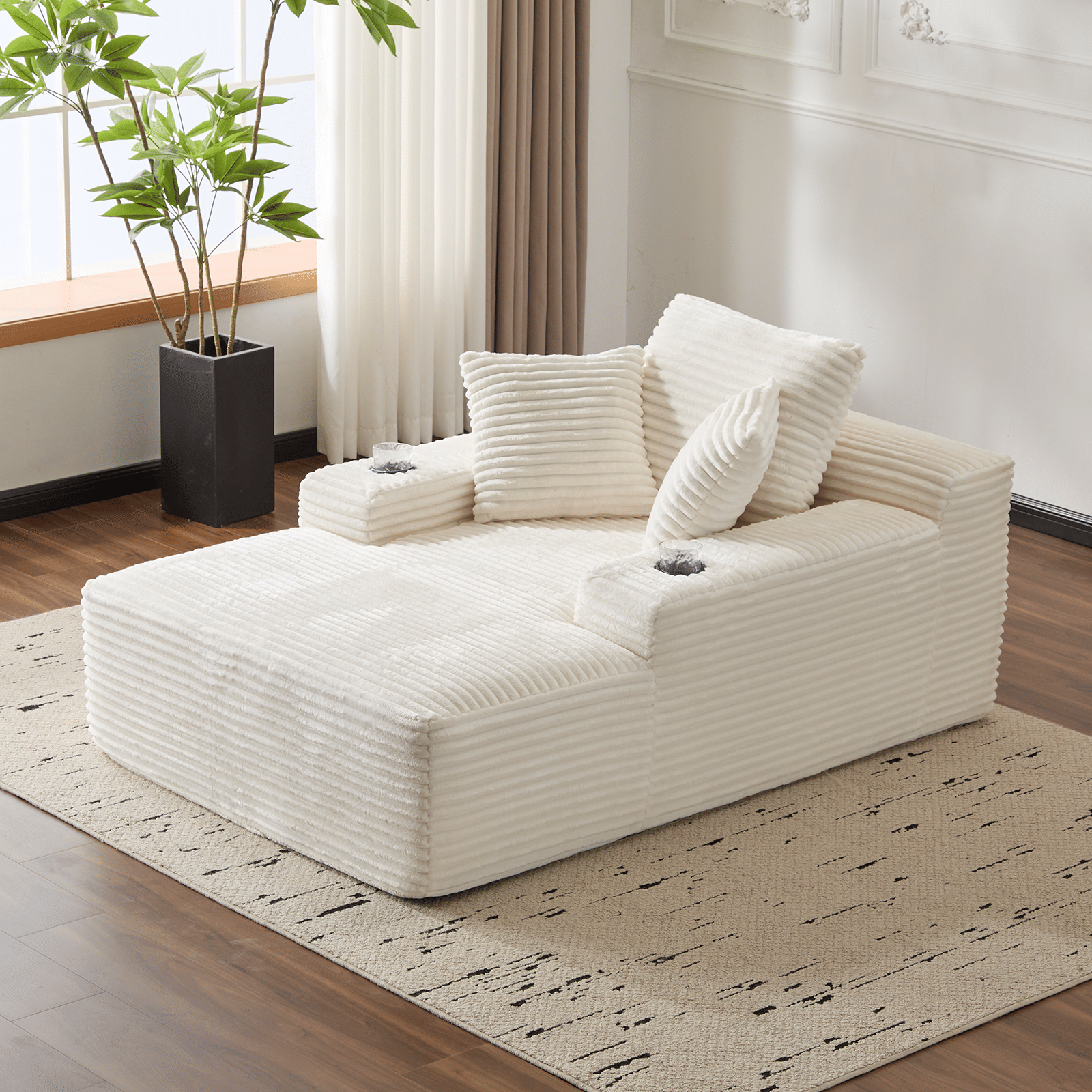 CozyCloud Oversized Corduroy Chaise Lounge Chair - angle view