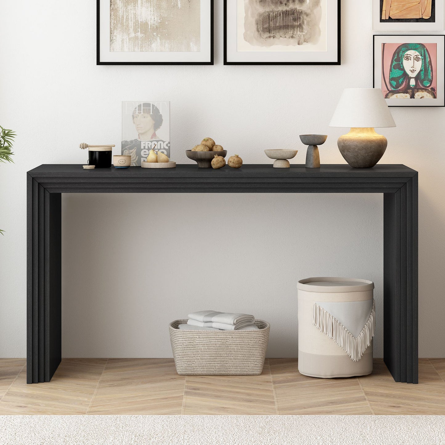 LineaWood Striped Console Table - angle view